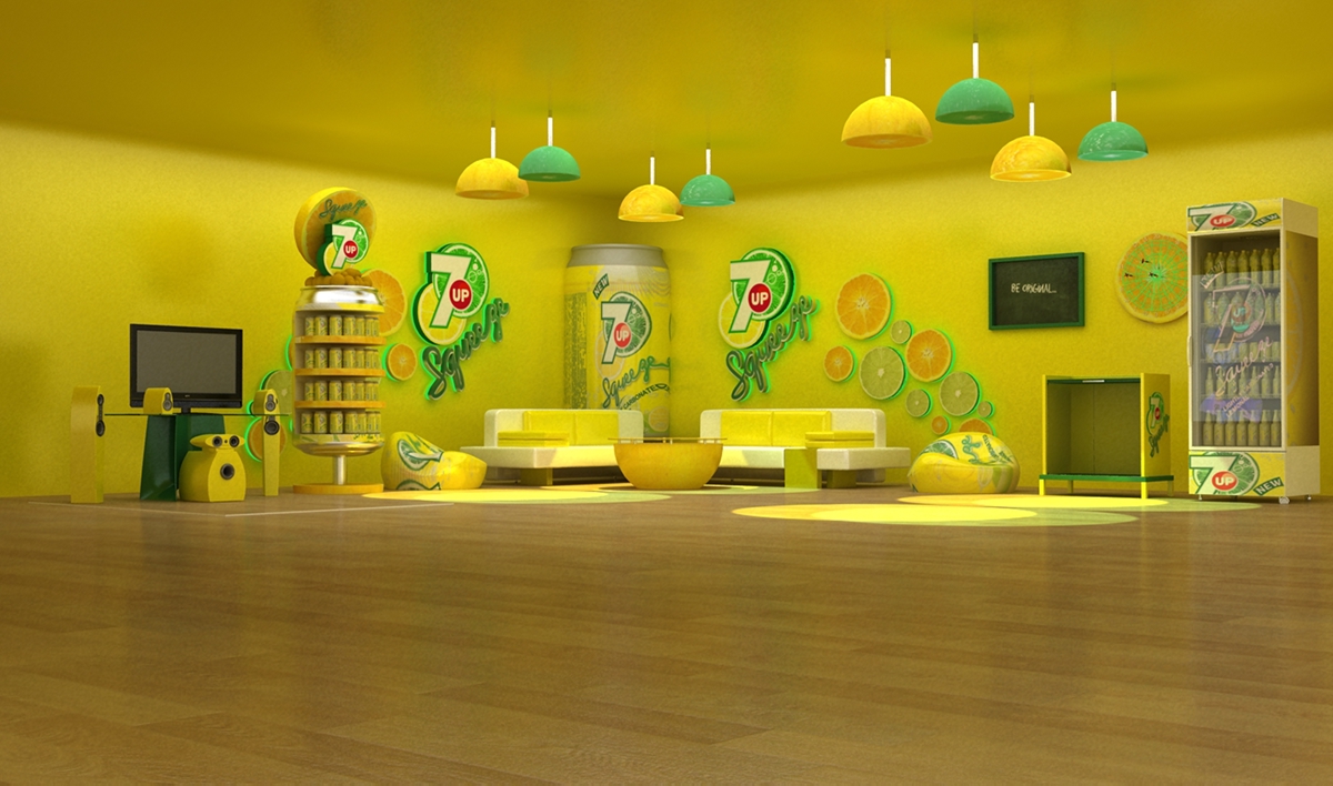 squeeze 7Up pepsico limon seating area area seating Stand yellow cafe corner