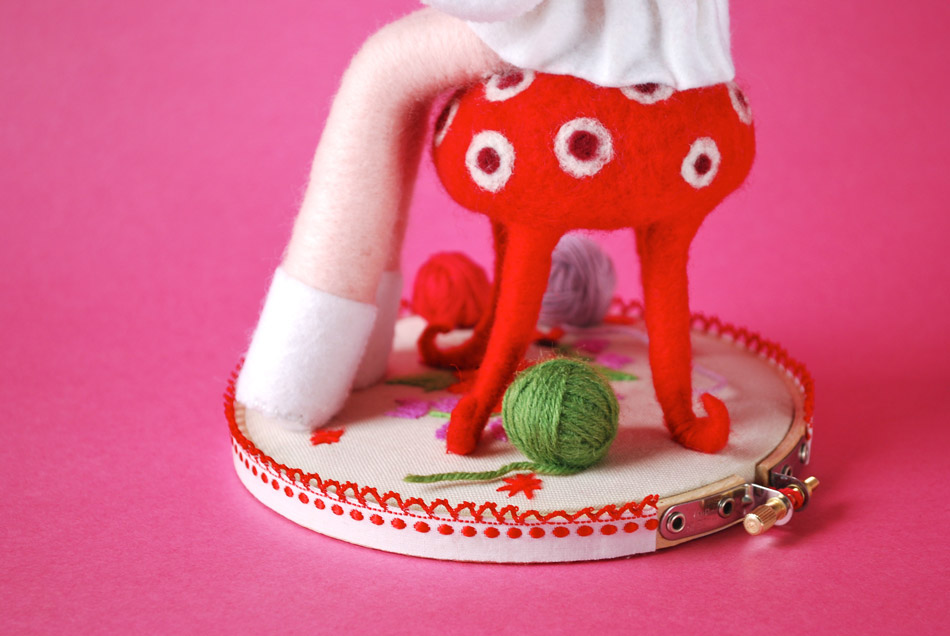 Adobe Portfolio octopus felt handmade art needlefelt craft Show Exhibition  toy girl yarn winding red tennis Retro doll