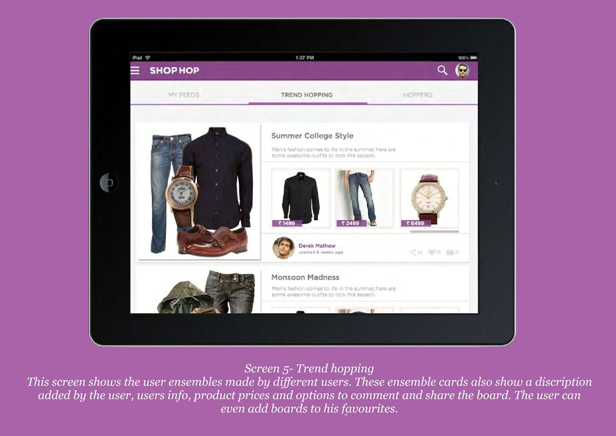 apparel Shopping shophop Ecommerce ensembles Social Networking Reccomendations shoppers community app design tablet iPad App NID India indian fashion market Sushant Darake