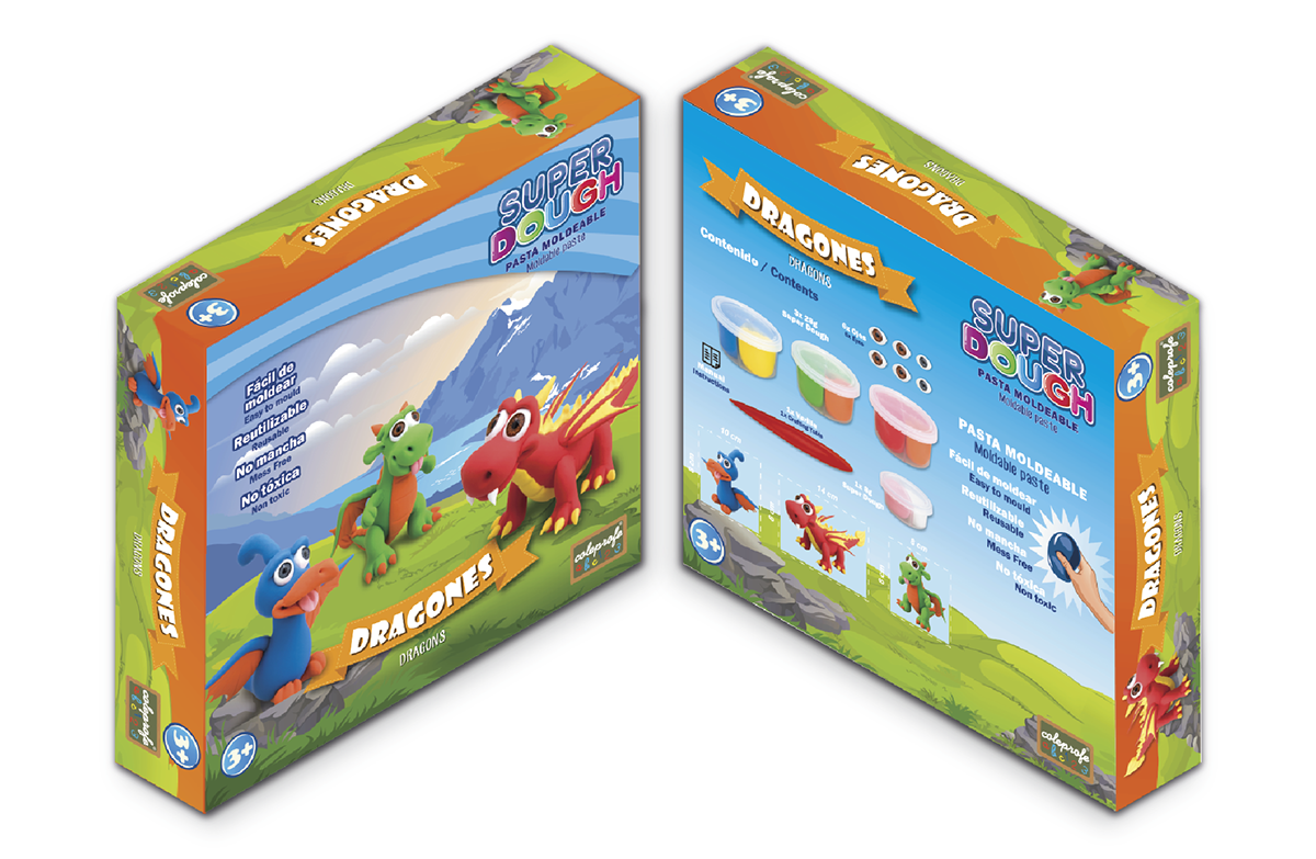 Packaging embalaje juguetes juguetilandia plastelina modelaje dragones niños infantil