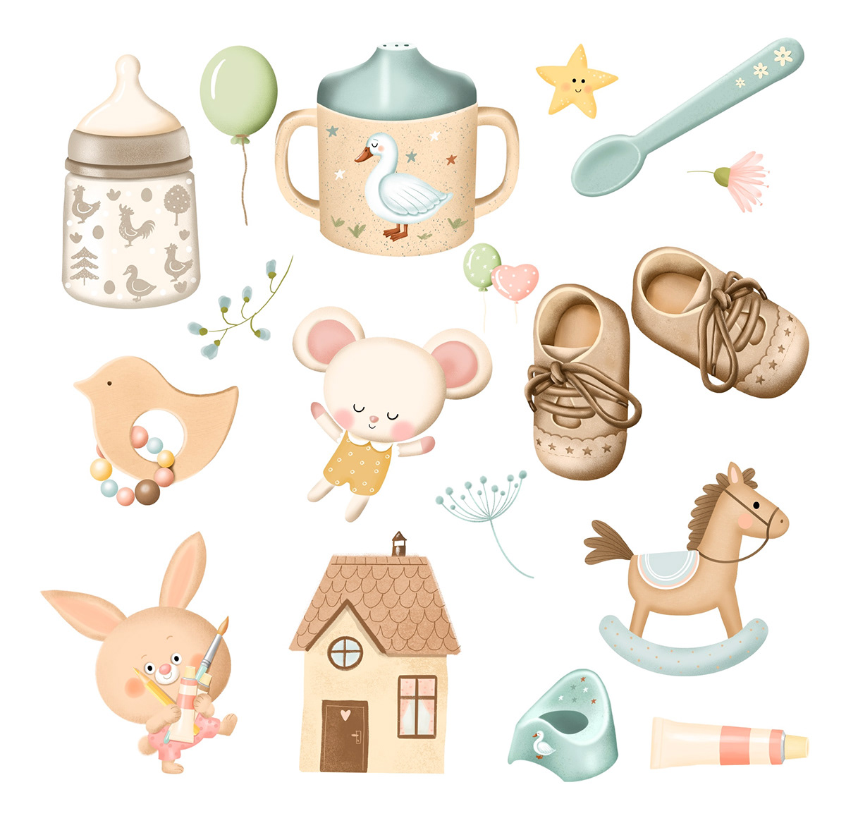 animals baby book child cute Diary Digital Art  ILLUSTRATION  mother toys