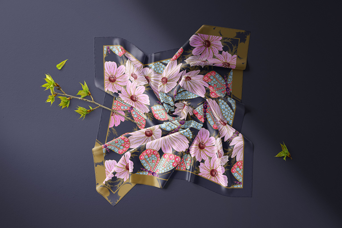 jewelry Fashion  pattern design  textile fabric floral Digital Art  SILK silk scarf textile design 