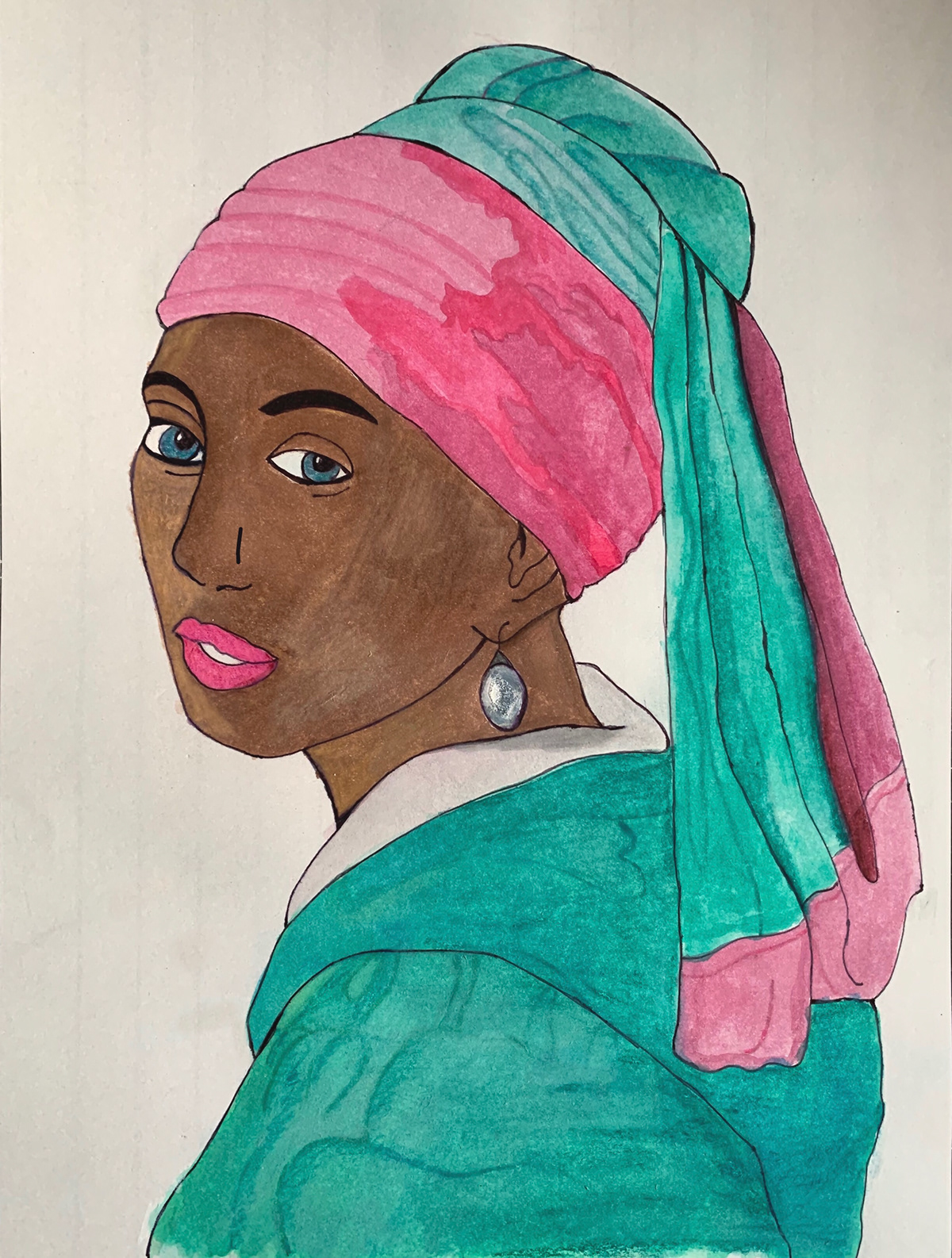 art Diversity equality girl with a pearl earring inclusivity watercolor