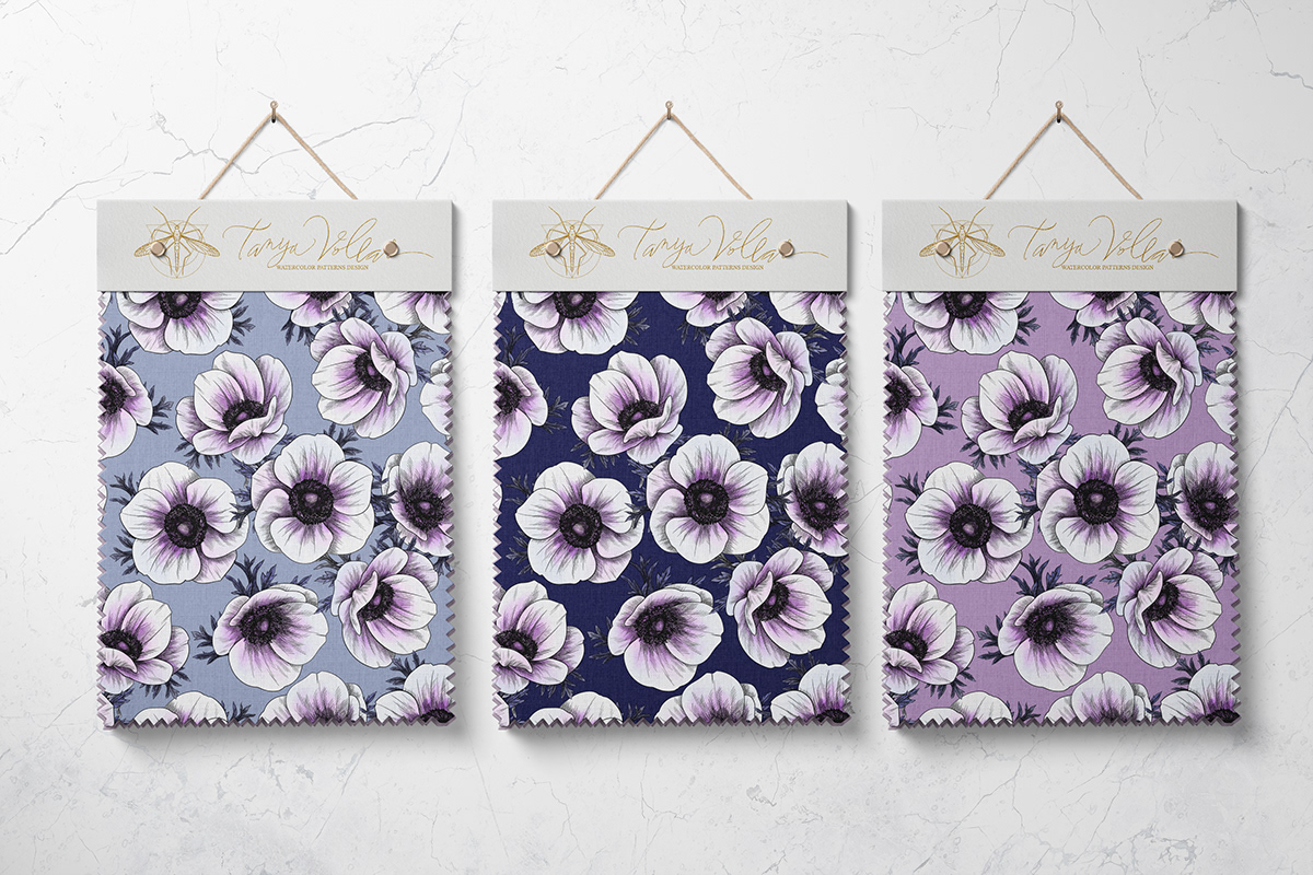 flower floral pattern textile fabric seamless design botanical watercolor anemone