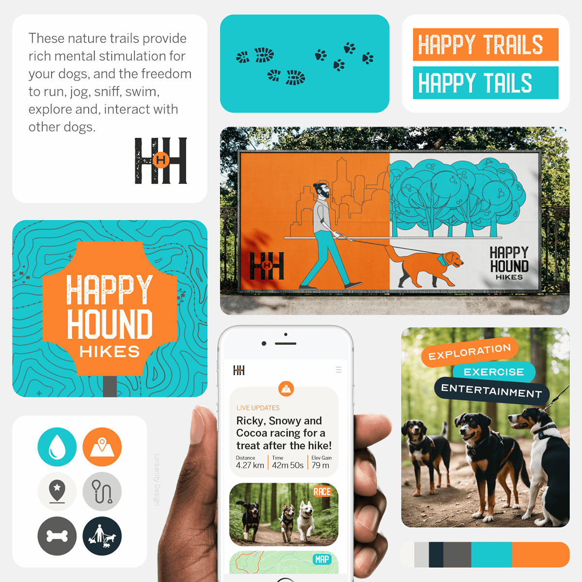 Logo Design Graphic Designer icons orange blue dog animal trail Nature business