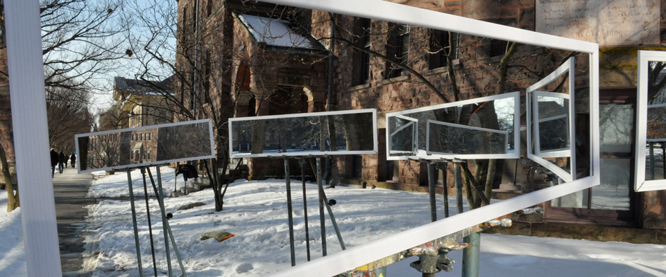 Jake Rudin mirror installation installation photo digital phot mirrors arts quad Cornell