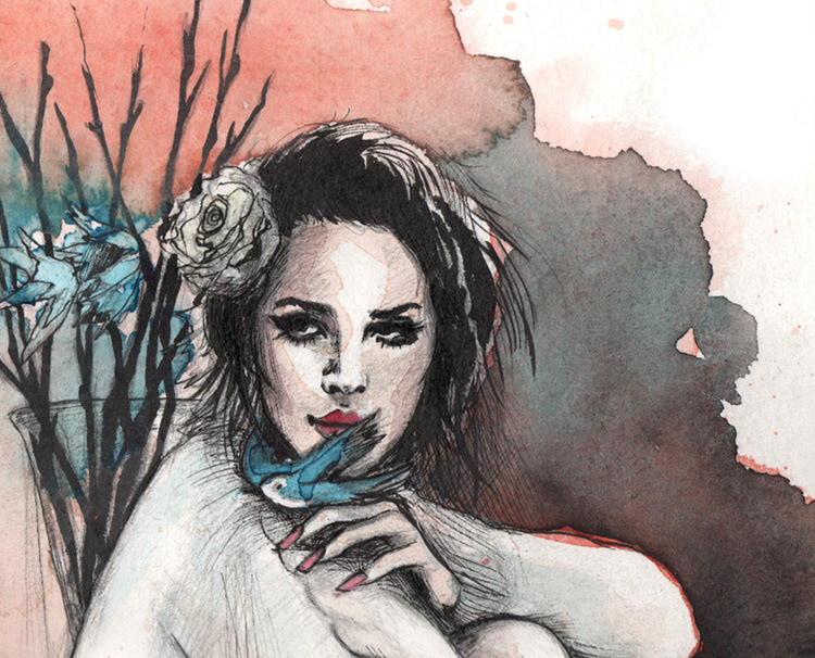 Lana Del Rey model fineliner artwork watercolor