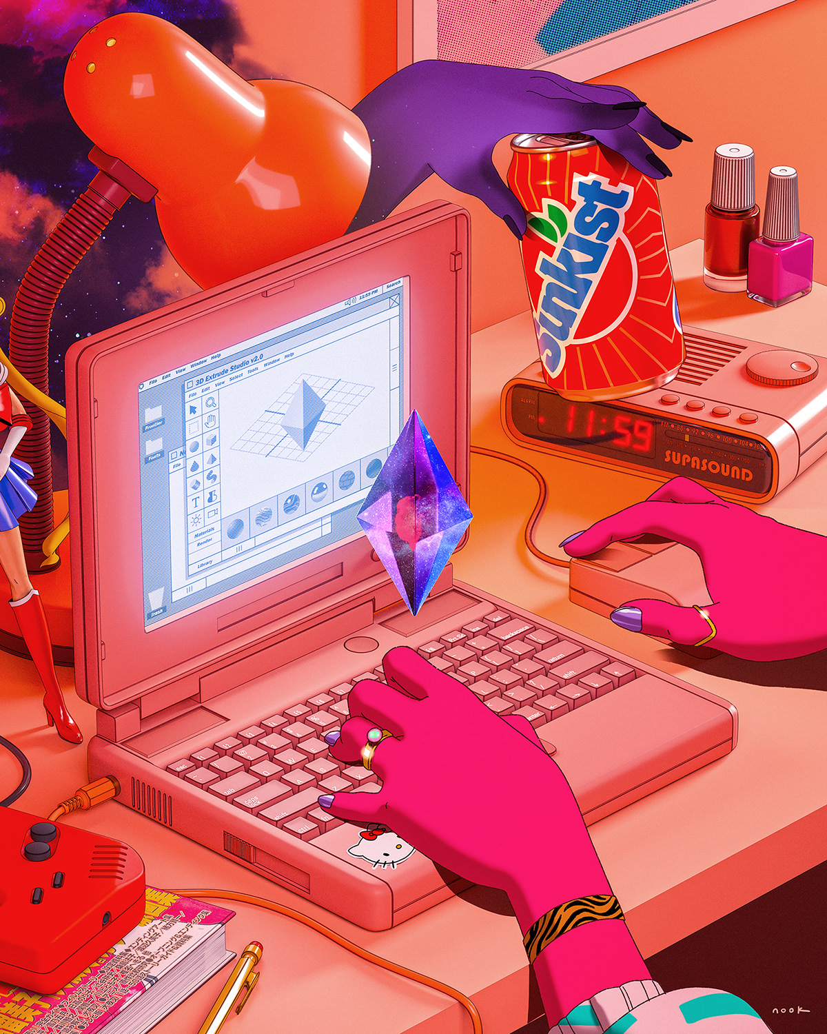 anime anime girl Booty Computer digital illustration fantasy Laptop Magic   saliormoon witch