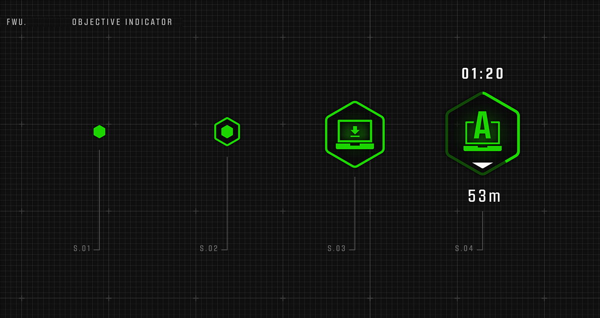 HUD UI/UX icons first person shooter vr environmental graphics visual identity typography  