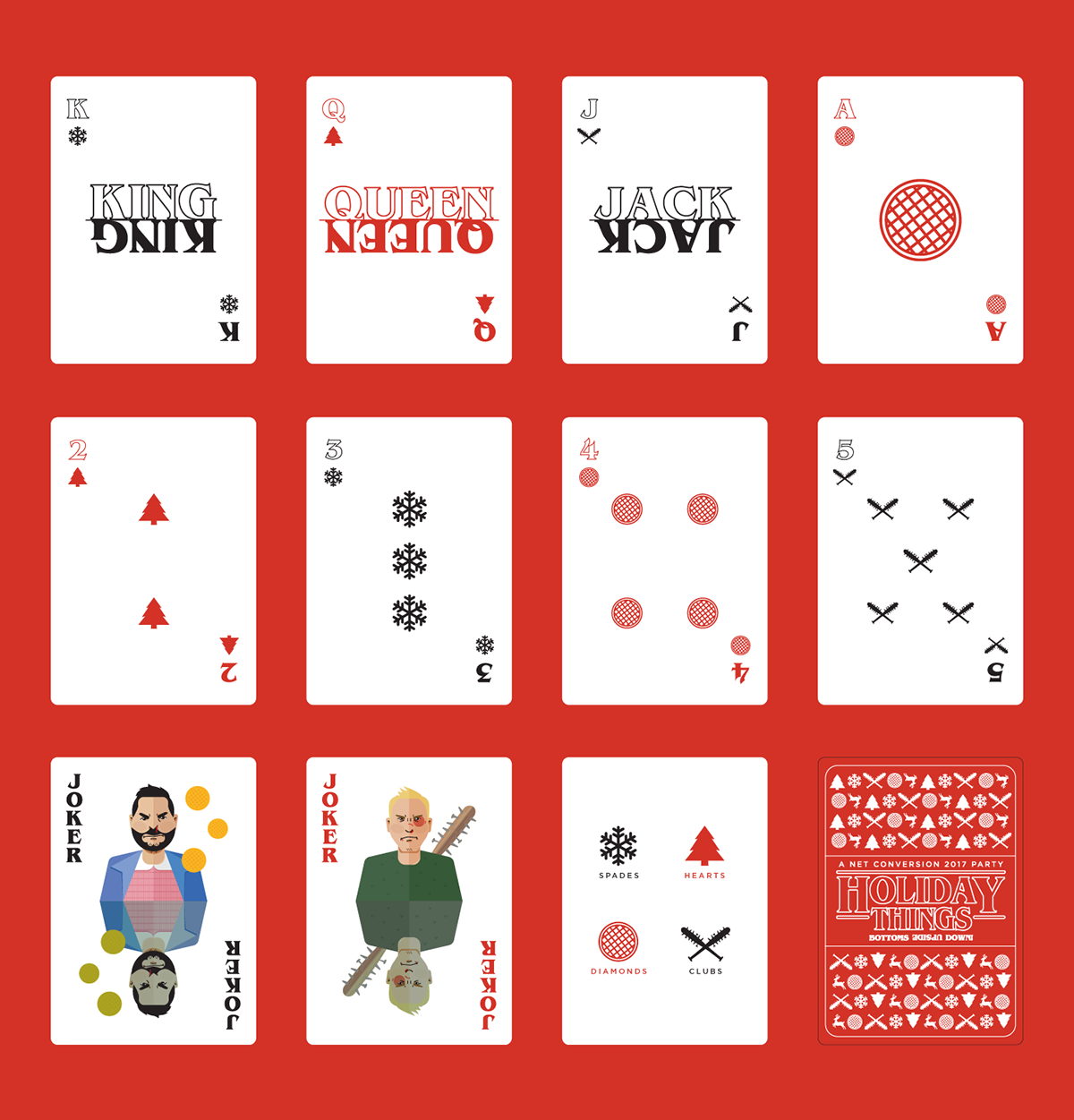 Playing Cards ILLUSTRATION  Holiday deck box Stranger Things icons party upside down cards