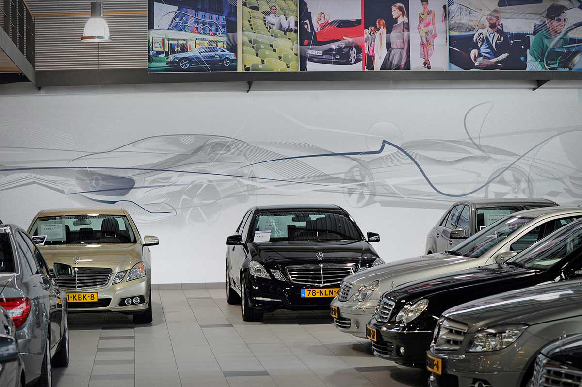 posters interiors automotive   fashion design banners showroom graphics mercedes-benz Cars luxury contours lines Patterns concept a-class wallpaper mercedes Retail showrooom dutch german