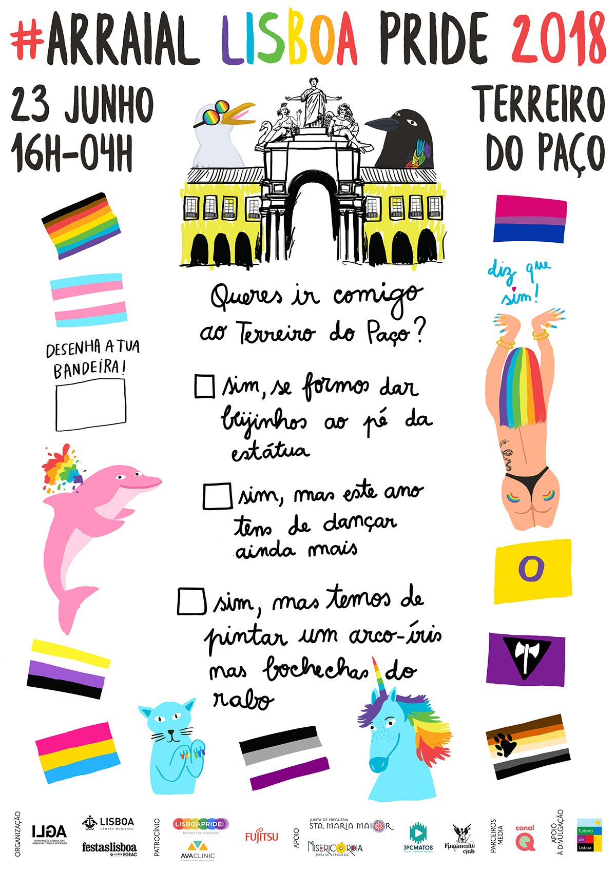 arraial Lisbon pride lgbti rainbow gay lésbicas intersex party parade colour ILLUSTRATION  poster