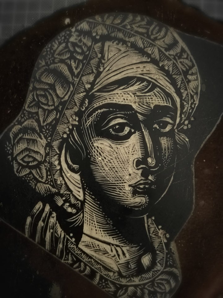 woodcut woodblock engraving printmaking Printmaker Byzantine woman print relief