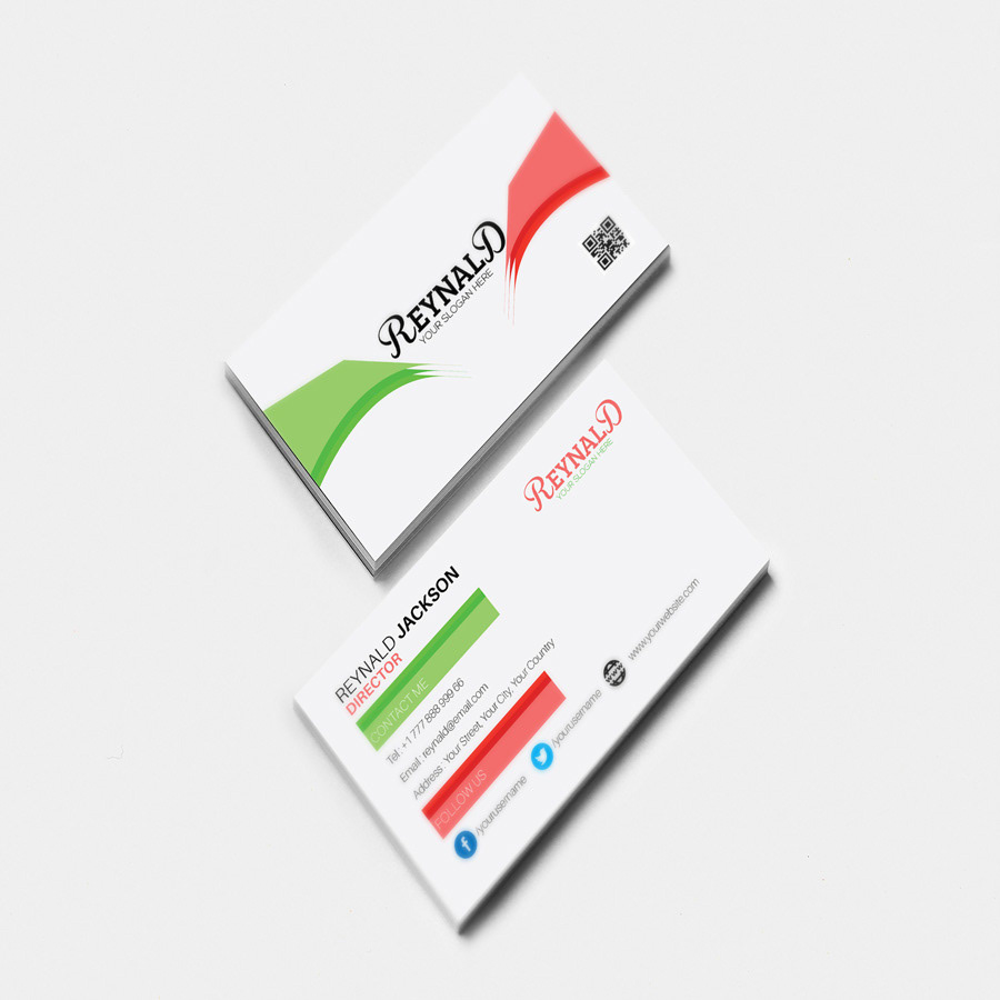 business card free corporate card simple modern idea red green professioanl 3.2x2 horizontal professional eye catching White
