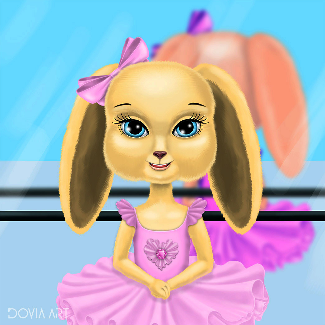 bunny rabbit girl ballerina dancer art for kids cartoon cute pink art for children
