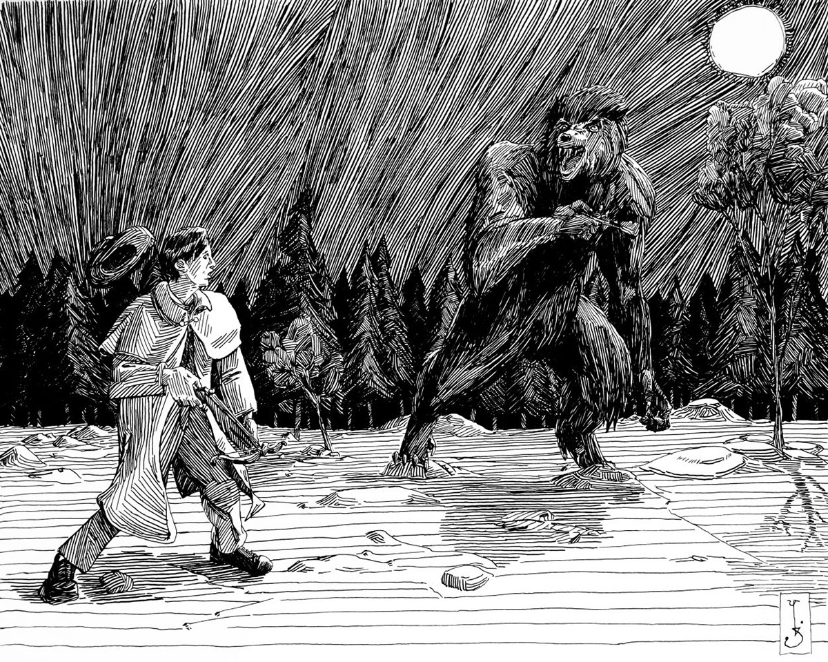 horror Classic Horror Werewolf pen and ink