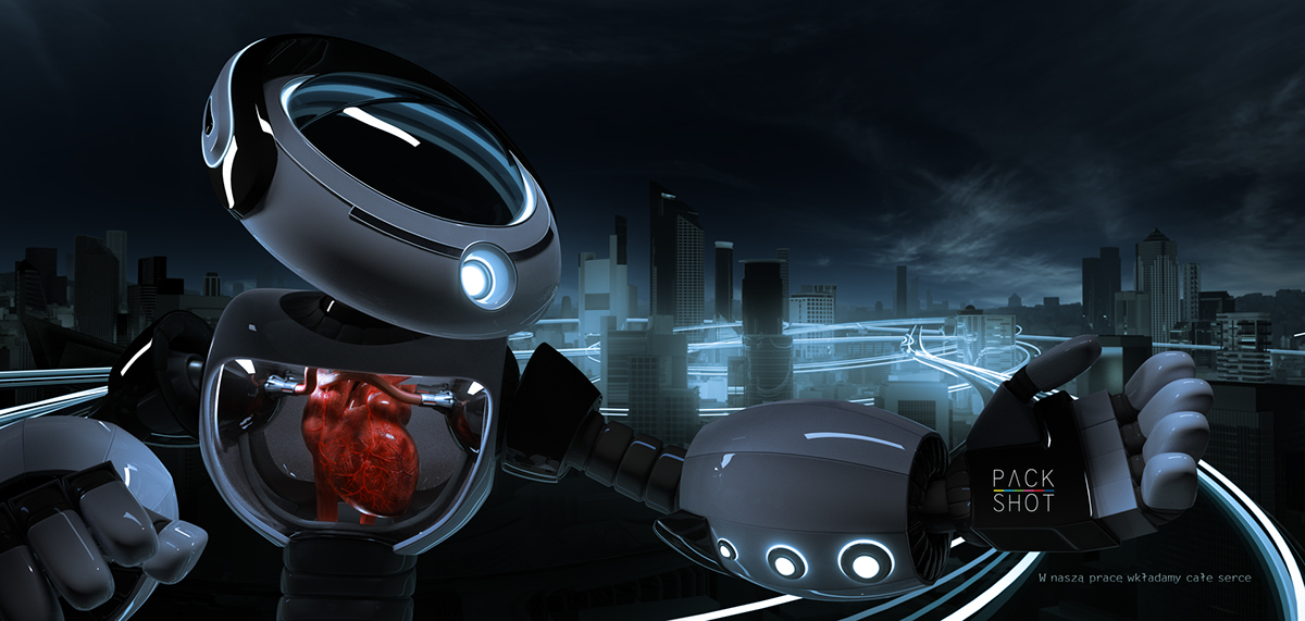 3D robot heart city Packshot visualisation Render