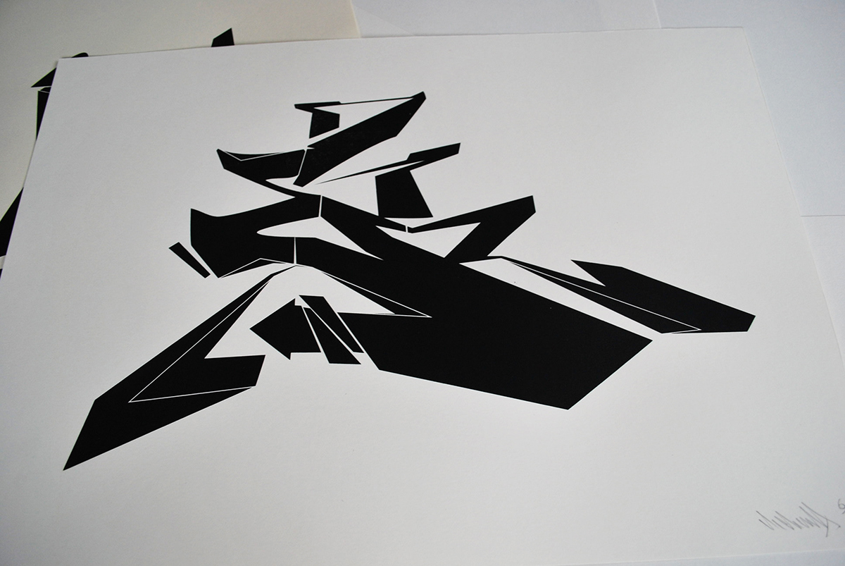 Street art letterforms future screen print black and white letters type Form