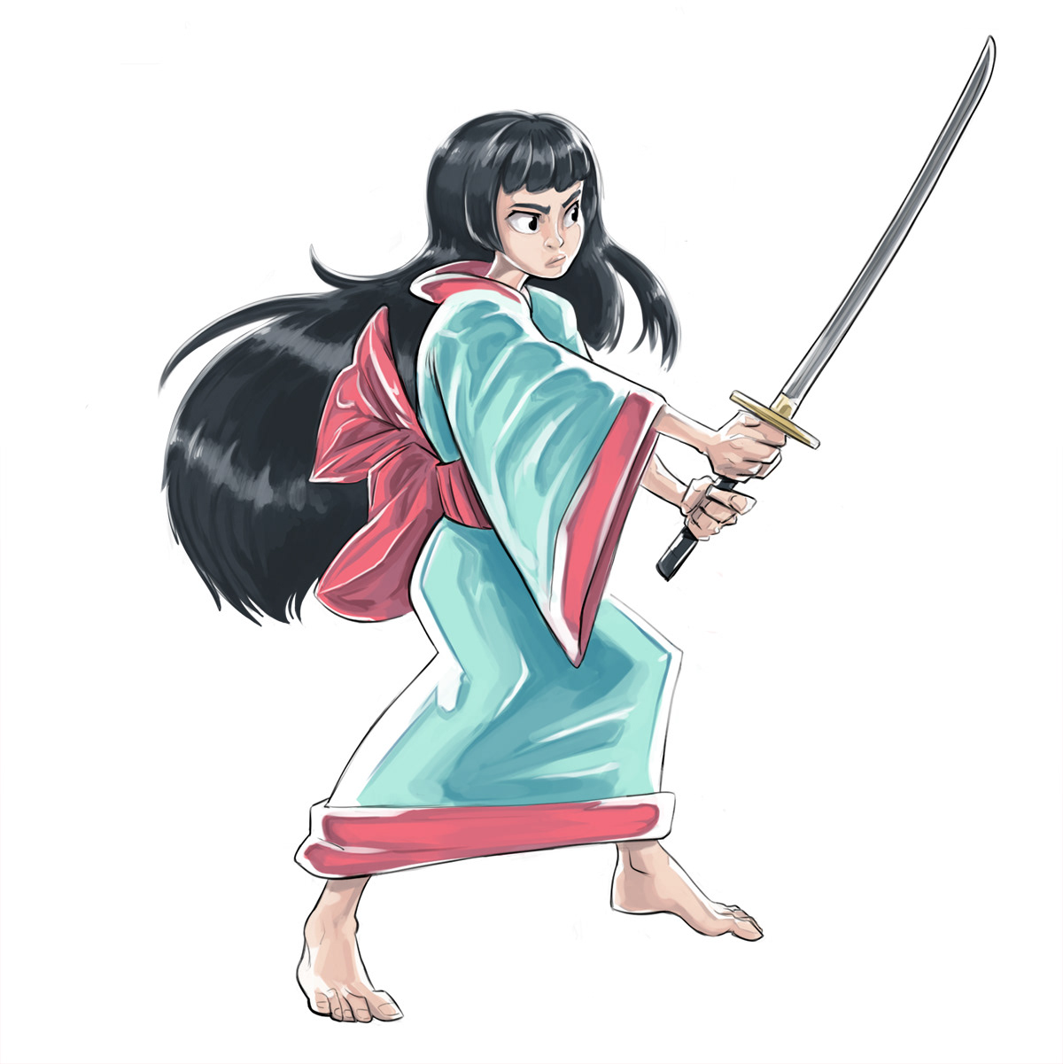 Bushido warrior girl samurai kimono cute deadly cartoon manga ILLUSTRATION 