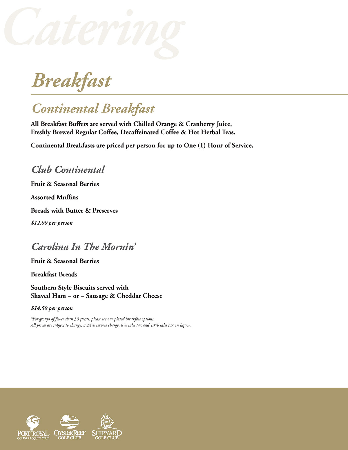 catering food and beverage golf menus design