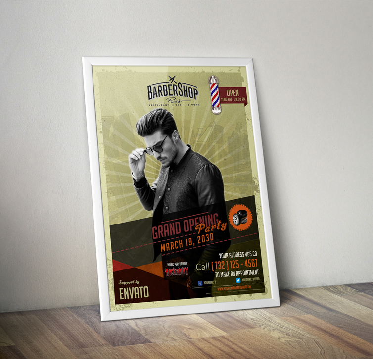 flyer free download template psd Retro vintage barbershop flyer template free download