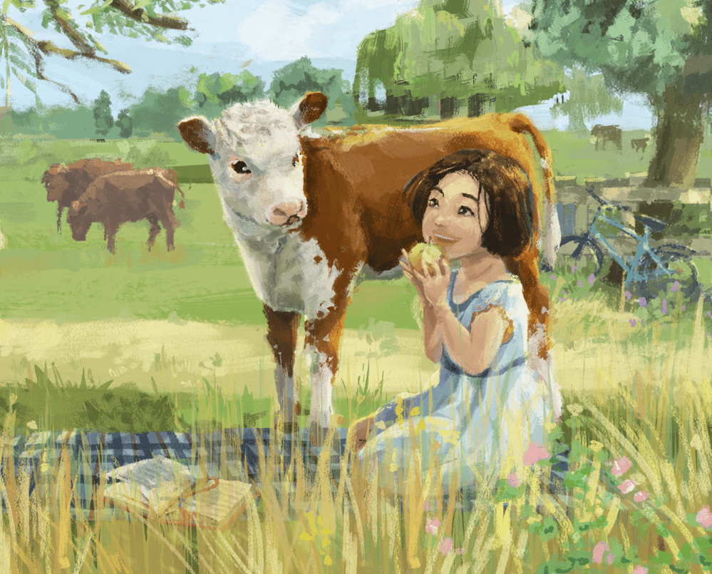 Cattle children's book cow diverse art Herd hijab Muslim representation Picture book illustration picture book illustrator rustic village
