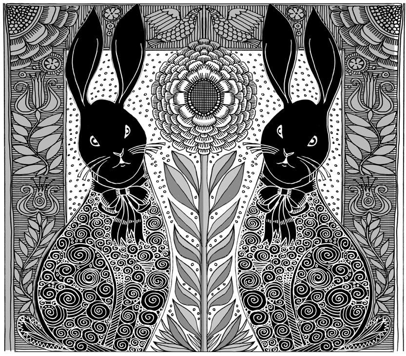 bunny rabbit spring pen and ink qcassetti cassetti trumansburg black and white line line drawing animal egg Easter