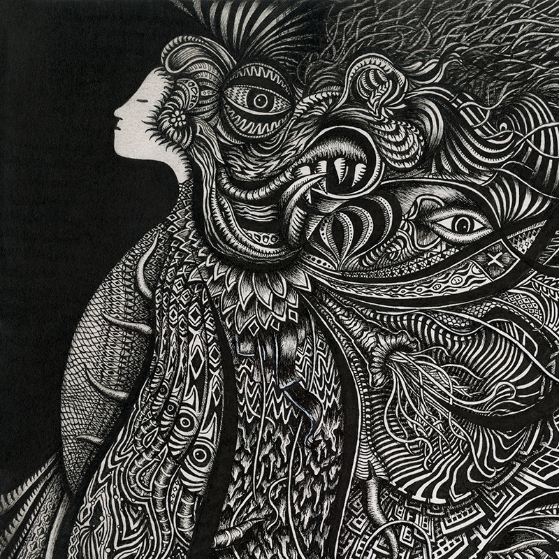 ink markers black and white pattern design micron tiger geisha psychedelic fantasy line art FABER CASTELL ink Art spirit spiritual
