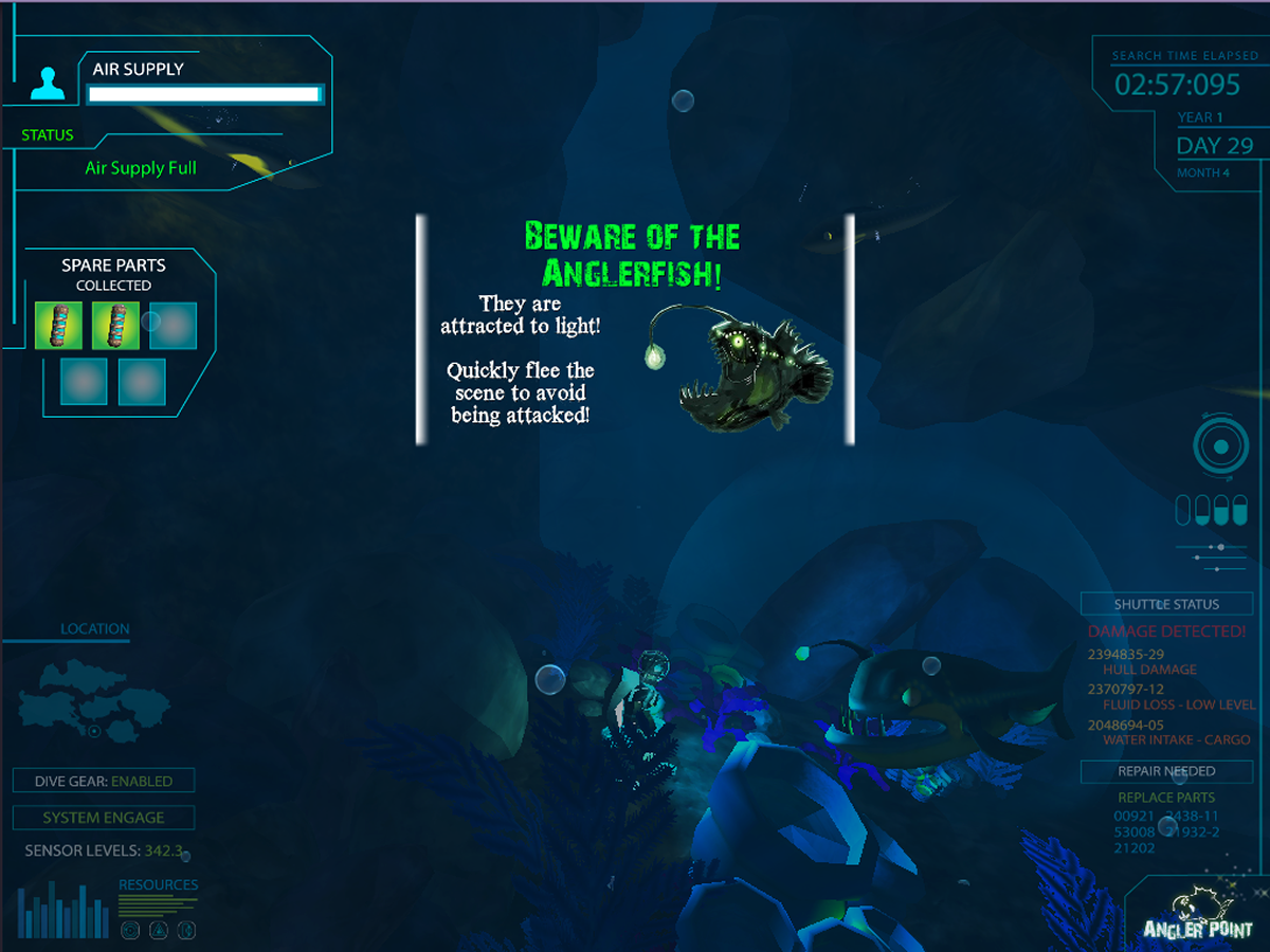 unity underwater deep sea diver anglerfish
