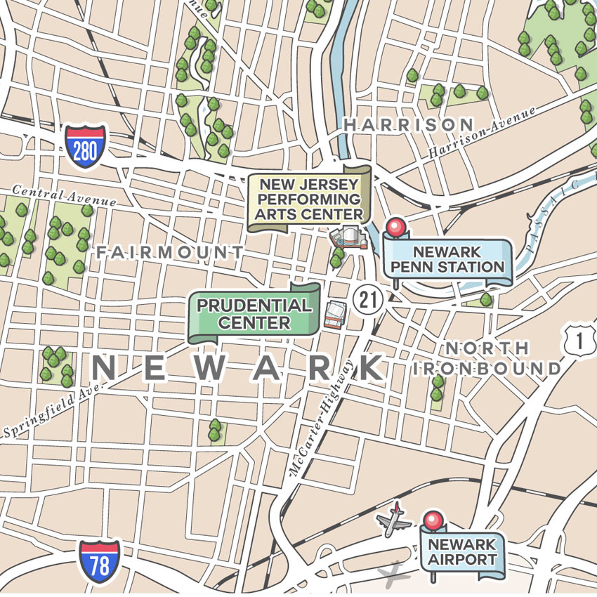 New York Map north jersey map illustrated map super bowl event map brochure Newark Queens LAGUARDIA Brooklyn Manhattan Jersey City metlife stadium Super Bowl 2014 map