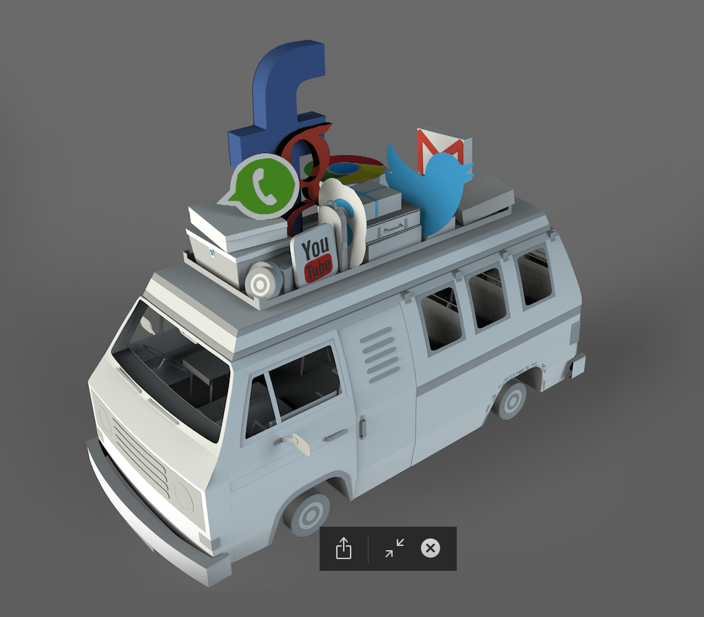 Roaming bus caravan Skype facebook GMail 3d render cinema 4d chrome dropbox twitter roads ads 3d art paper art