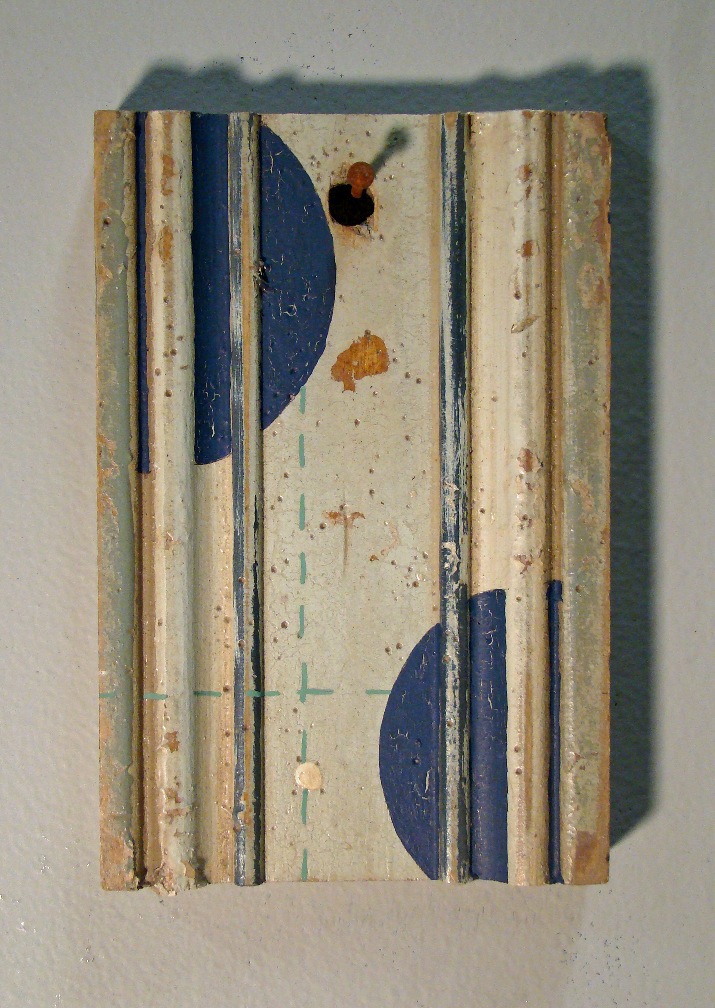 cirlcles dots dashes lines geometry geometric Paul Klee recylcled recycled wood recycled art stain blue paint