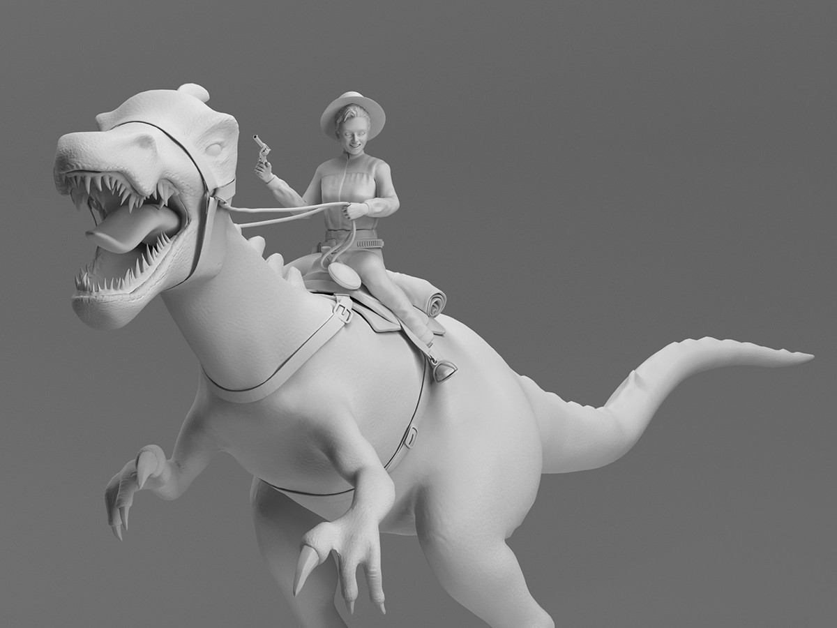 wild west cowgirl cowboy Dinosaur 3D clay Digital Art  Character Render vfx
