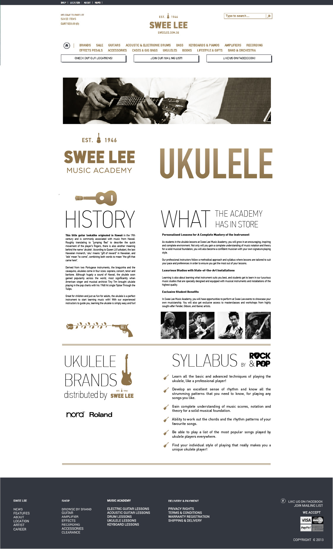 school academy brochure Layout guitar keyboard bass Ukulele drums rock