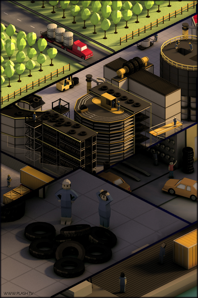 poster 3D tecnopolis city buildings industria argentina Low Poly factory Isometric town industry Urban game ilustration