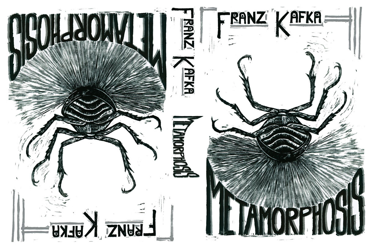ILLUSTRATION  book cover Franz Kafka lino print book design