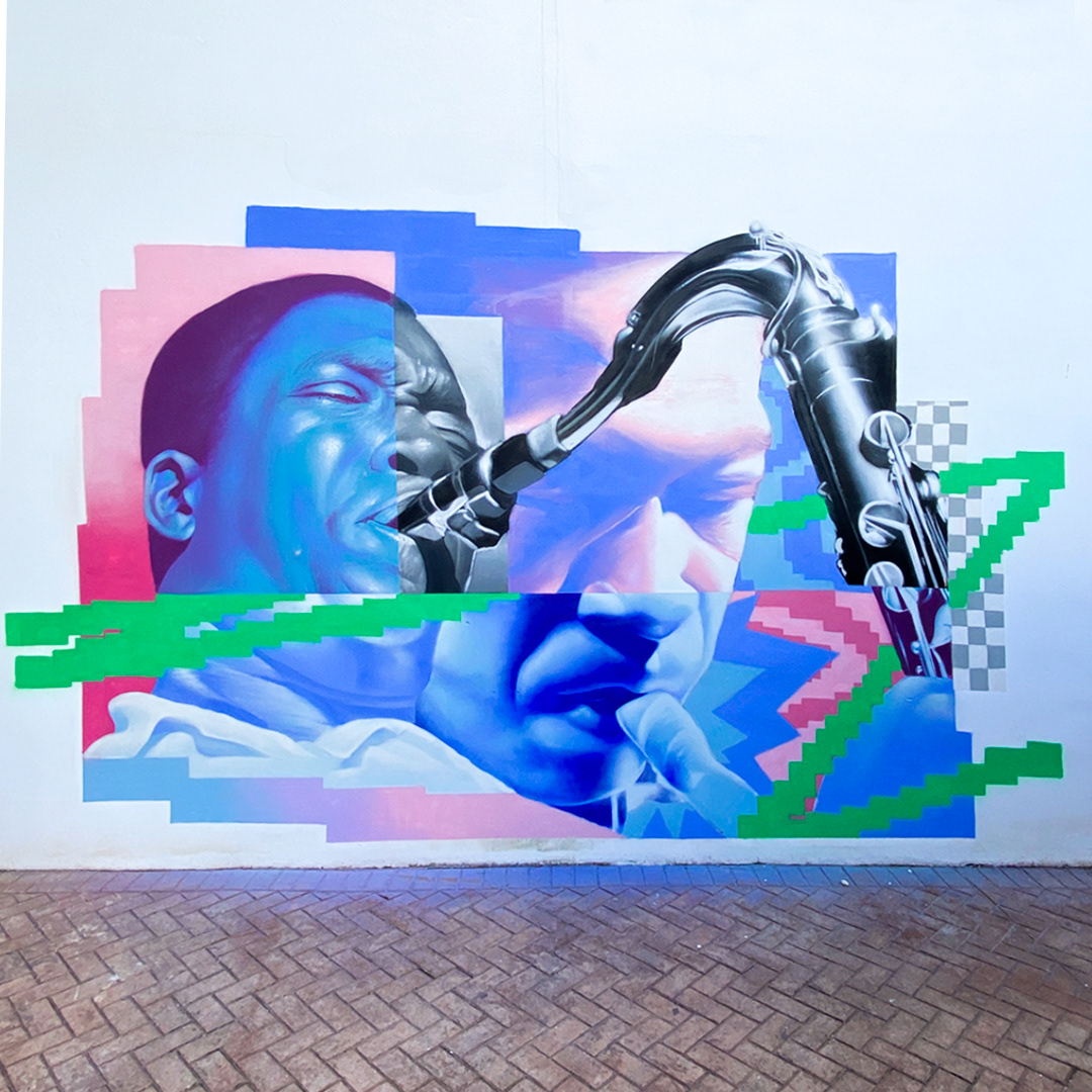 art Street Art  Mural spraypaint Graffiti Glitch abstract New Wave portrait paint