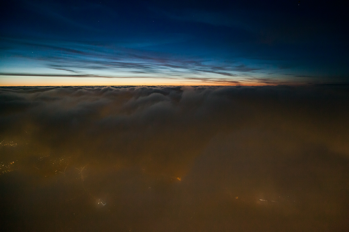 Aerial Landscape night light clouds Urban Nature Dawn light glow Glitter germany the Ruhr district above DAWN Skye