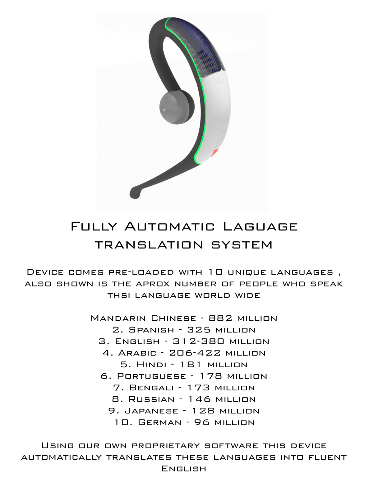 langomatic concept universal translator bluetooth headset mic solar RECHARGE language