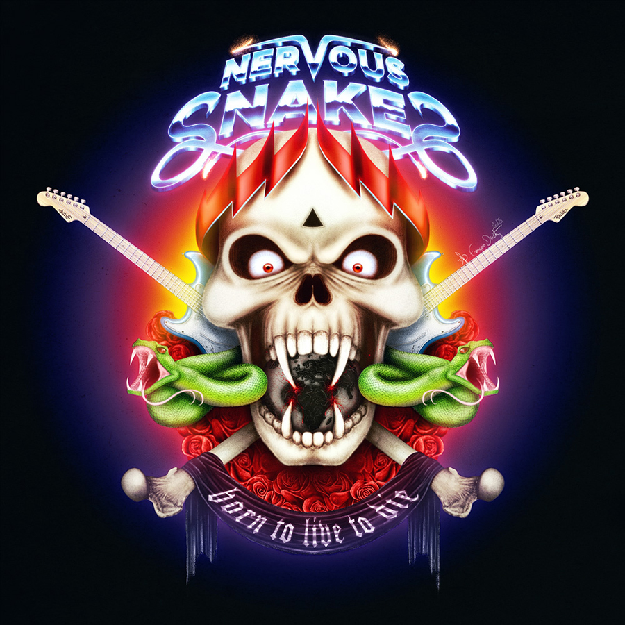 nervous snakes cover Heavy metal 80s t-shirt skull guitar