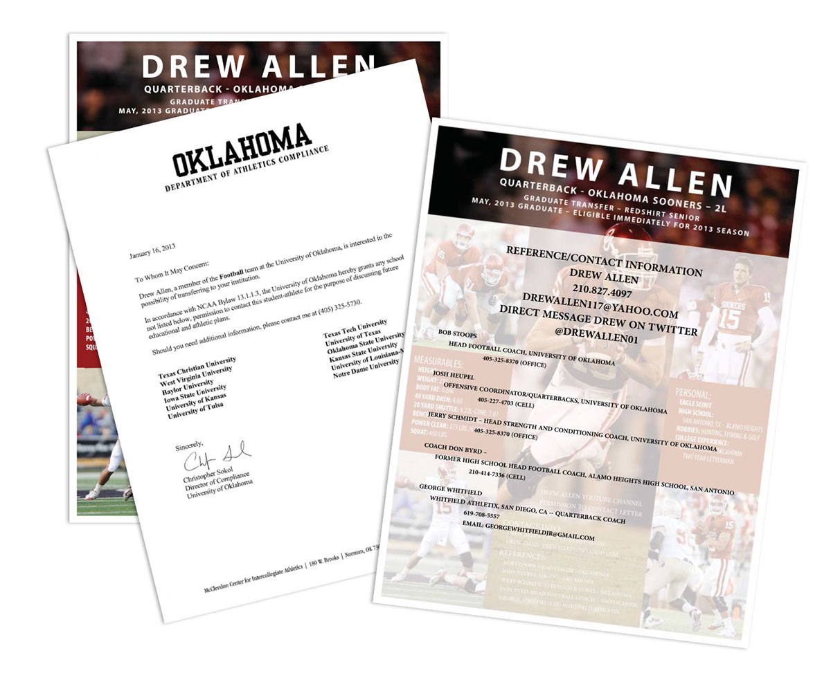 Drew Allen Stat Sheet football college University quarterback fact sheet