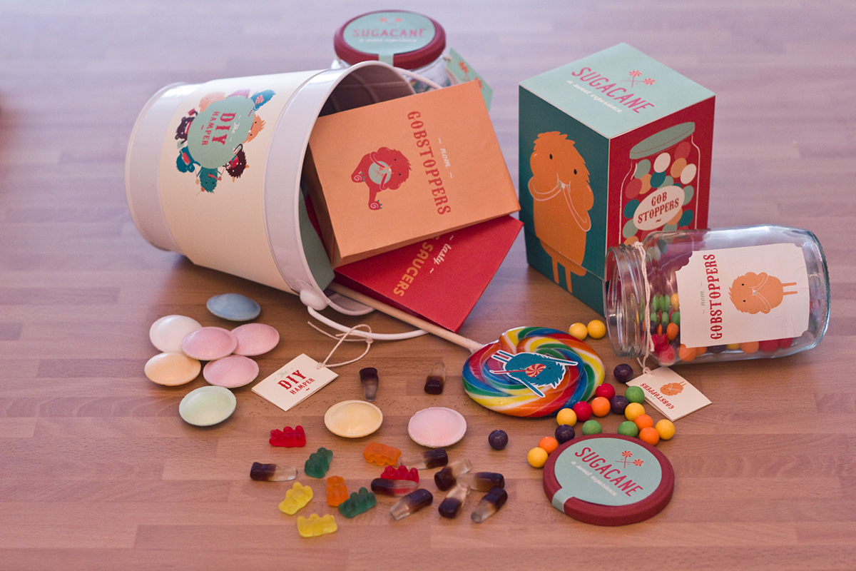 sugacane  sweet shop  branding  advertising   Packaging  Monsters   Character Design jars