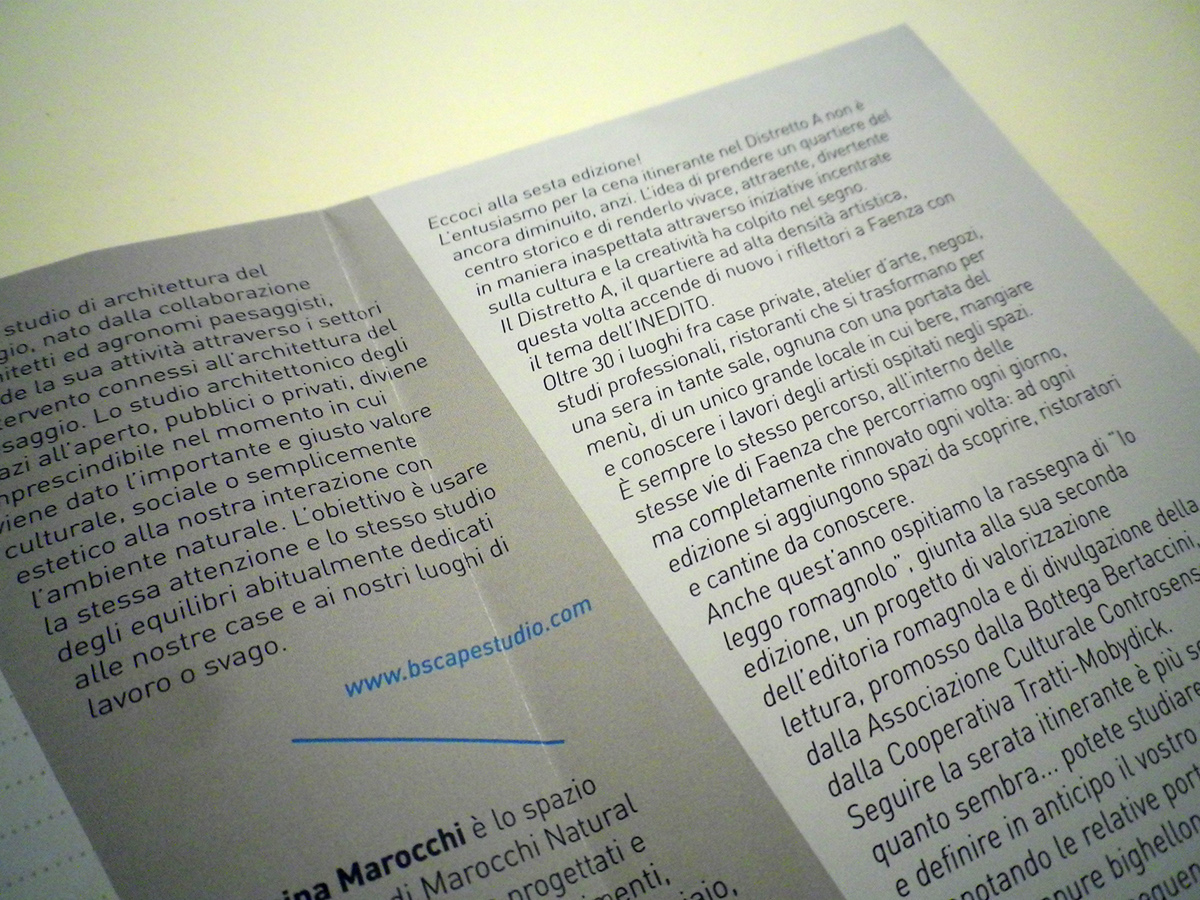 map  event guide brochure folding constructivism minimal cyan faenza Art District cena itinerante