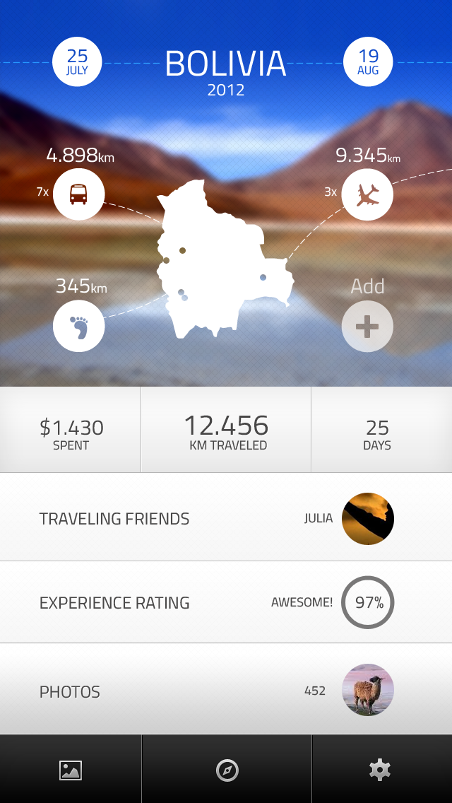 UI ux thomino Travel bolivia blur app iphone clean Diary tz studios