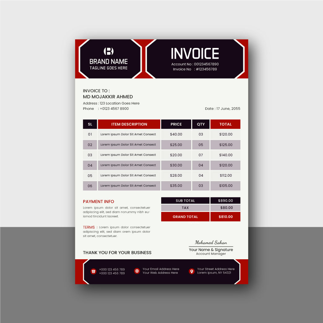 invoice corporate template business brand identity adobe illustrator Brand Design designer graphic Invoice Design