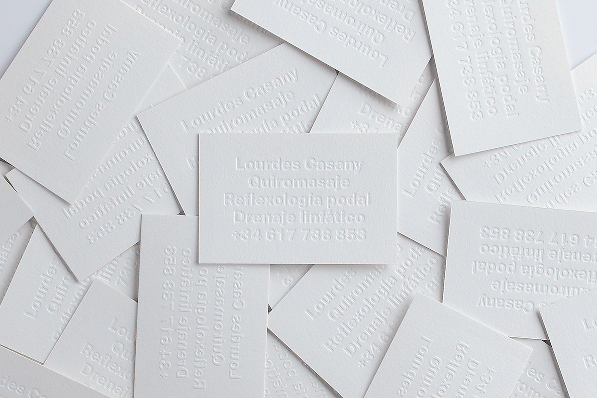 identity Business Cards branding  White minimal typographical Stamping press paper MARIA GÓMEZ-SENENT