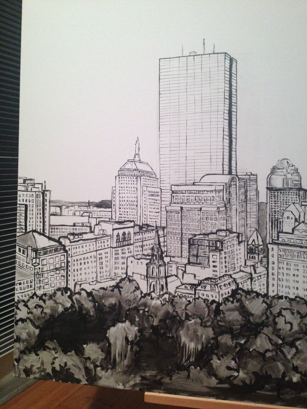 boston Boston Common skyline line drawing
