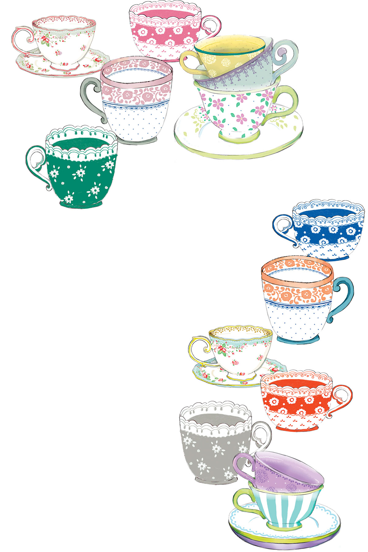 KT.praire tea cups vintage vintage tea cups Wrapping paper gift warpping  paper pattern cup cute Beautiful