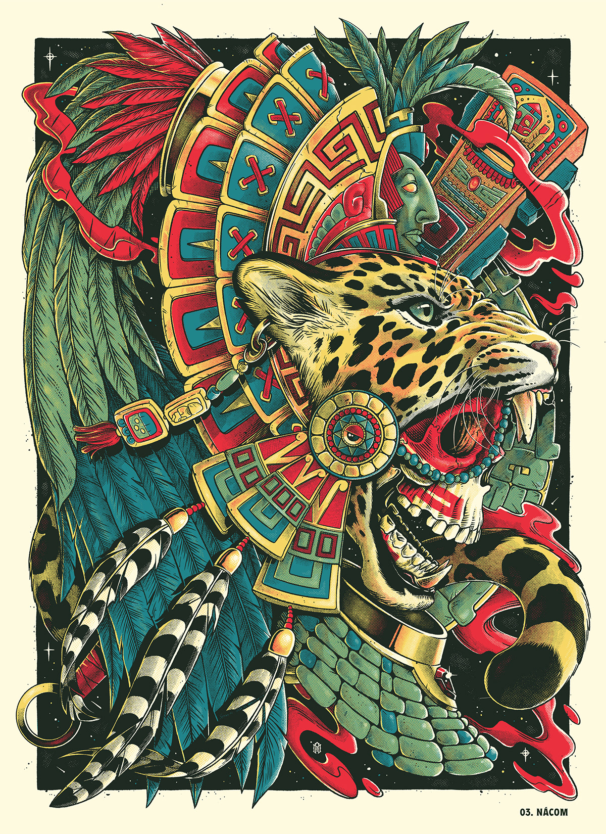 art aztec ILLUSTRATION  inca mayan native american screenprint serigrafia skull warrior