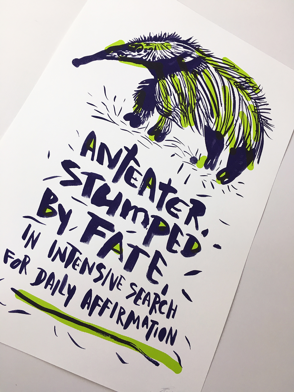 printmaking lettering HAND LETTERING silkscreen animal poster anteatr Nature fate Drawing 